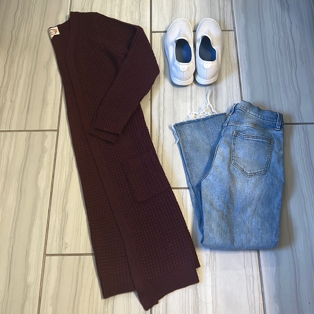 Ambiance Knit Burgundy Large Duster Long Cardigan